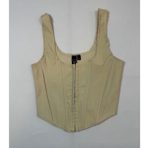 Regencycore Windsor Corset Crop Top Women Small Tan Hook & Eye Front Closure